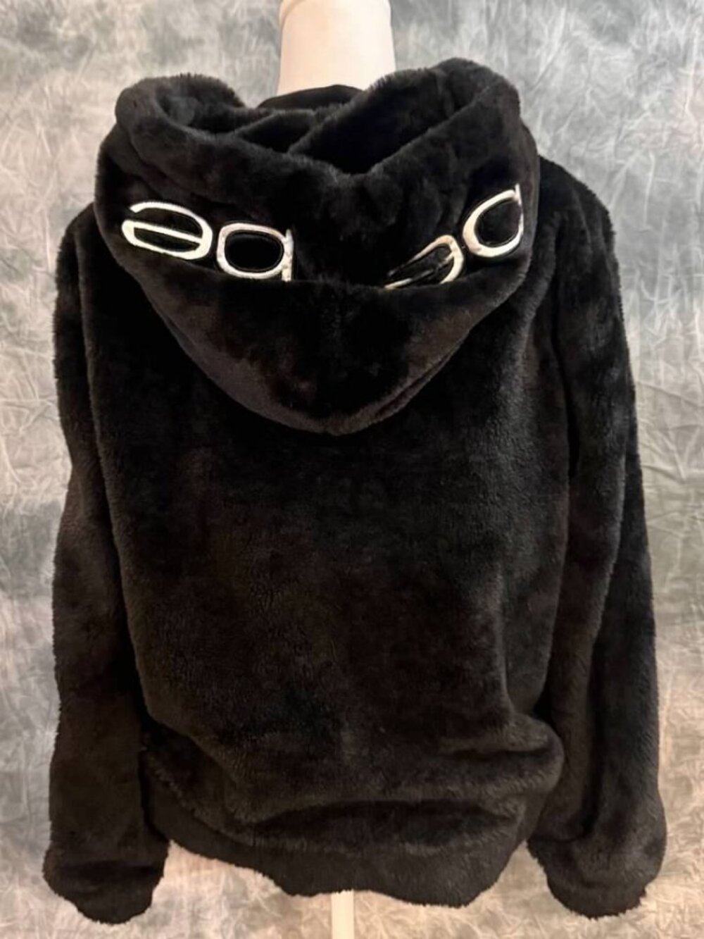 Bebe Black Faux Fur Full Zip Hoodie Jacket with Embroidered Logo - Medium - Picture 3 of 5